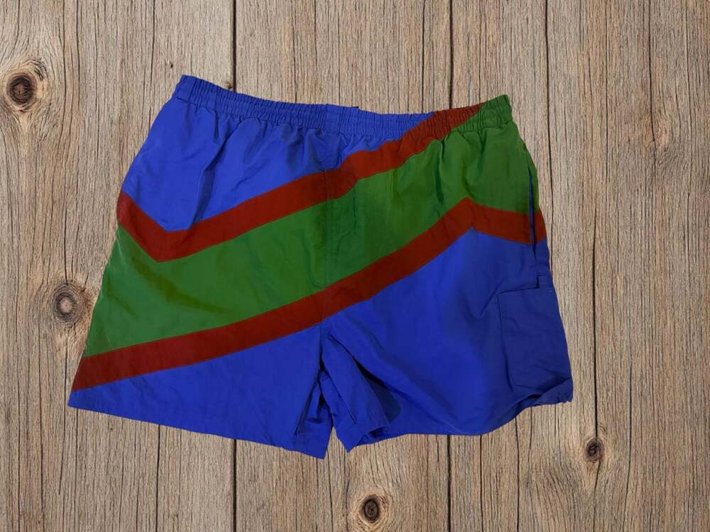 Vintage 90s Retro Rise Colorblock Swim Trunks